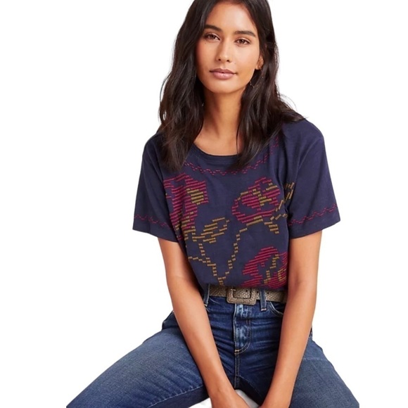 Anthropologie Tops - by Anthropologie Alice Embroidered Crew Neck Cotton Short Sleeve Top Size XS